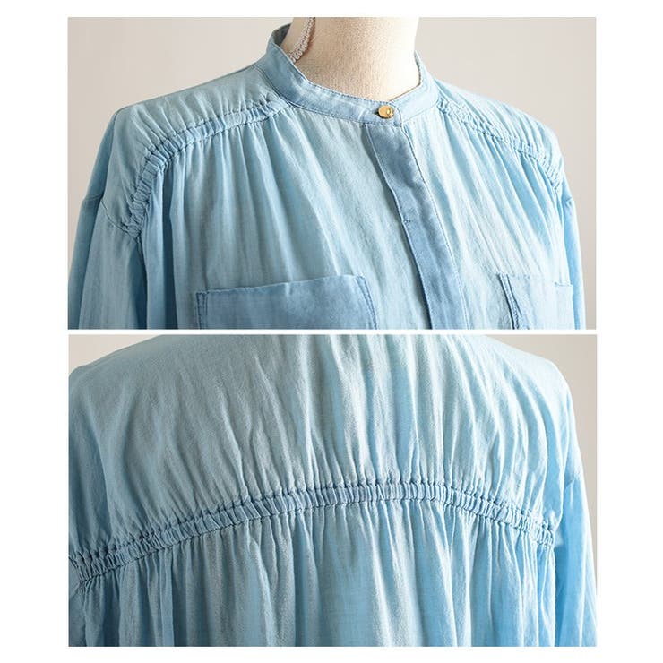 軽やかな風を纏うシアーデニムギャザー裾ドロストシャツ レディース ファッション | Sawa a la mode | 詳細画像23 