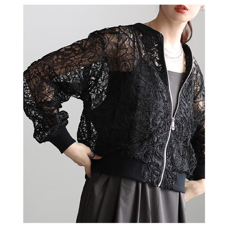 MIXスタイル楽しむ総レース×コード刺繍ジップアップブルゾン レディース ファッ… | Sawa a la mode | 詳細画像7 