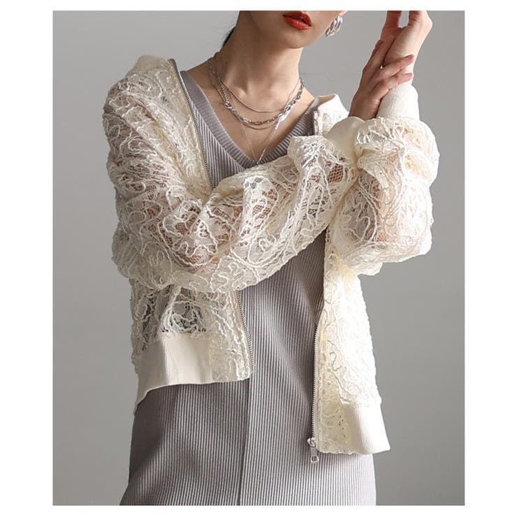 MIXスタイル楽しむ総レース×コード刺繍ジップアップブルゾン レディース ファッ… | Sawa a la mode | 詳細画像16 