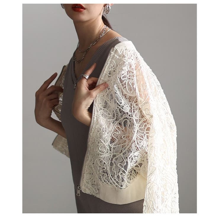 MIXスタイル楽しむ総レース×コード刺繍ジップアップブルゾン レディース ファッ… | Sawa a la mode | 詳細画像22 
