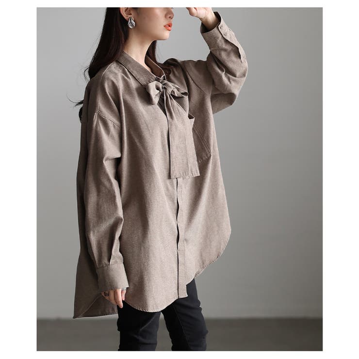 こなれるラフ感漂うボウタイ付きダンガリーロングシャツ レディース ファッション | Sawa a la mode | 詳細画像4 
