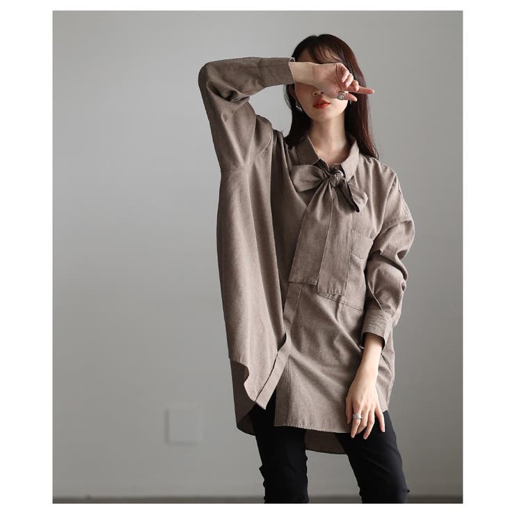 こなれるラフ感漂うボウタイ付きダンガリーロングシャツ レディース ファッション | Sawa a la mode | 詳細画像7 