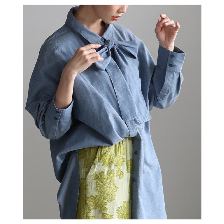 こなれるラフ感漂うボウタイ付きダンガリーロングシャツ レディース ファッション | Sawa a la mode | 詳細画像10 