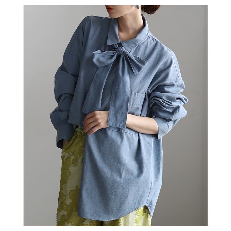 こなれるラフ感漂うボウタイ付きダンガリーロングシャツ レディース ファッション | Sawa a la mode | 詳細画像11 