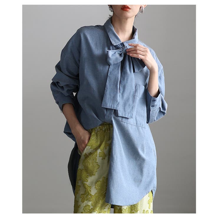 こなれるラフ感漂うボウタイ付きダンガリーロングシャツ レディース ファッション | Sawa a la mode | 詳細画像16 