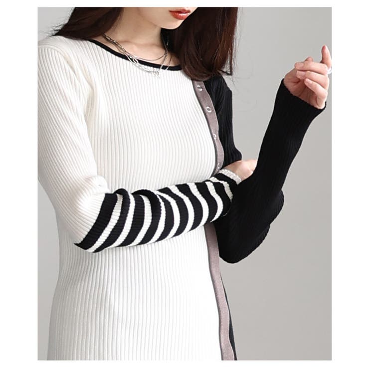 モード感度抜群なアシンメトリー配色リブニットトップス レディース ファッション | Sawa a la mode | 詳細画像14 