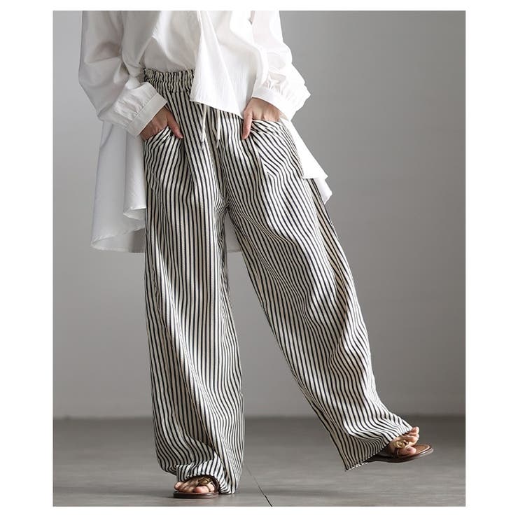 都会的こなれ感纏うストライプ柄イージーワイドパンツ レディース ファッション | Sawa a la mode | 詳細画像4 