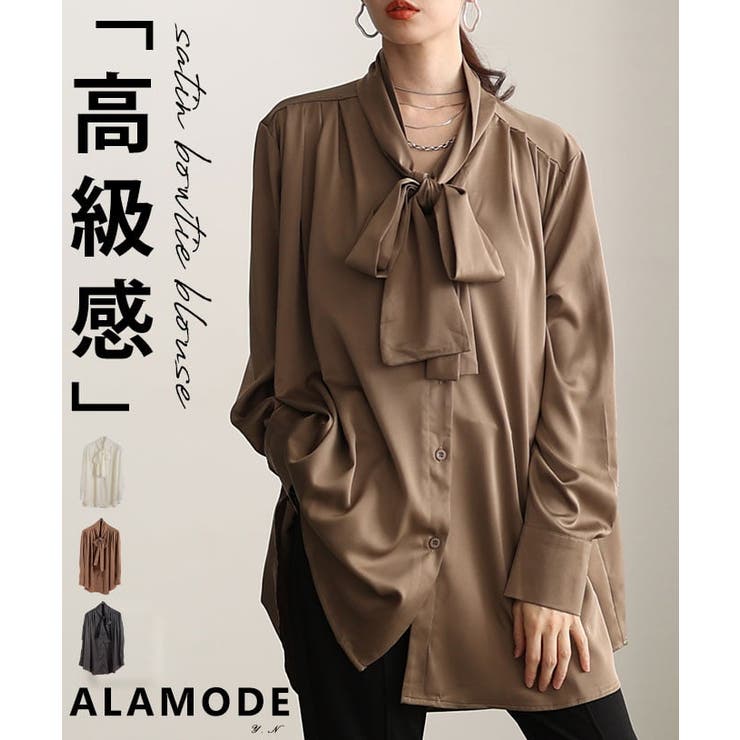品よく決まるサテンボウタイチュニックブラウス レディース トップス | Sawa a la mode | 詳細画像1 