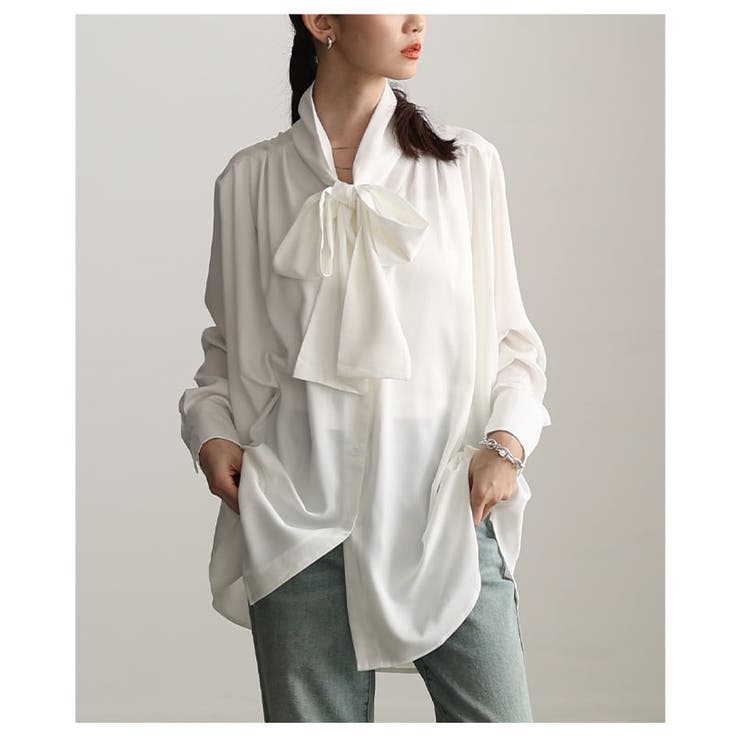 品よく決まるサテンボウタイチュニックブラウス レディース トップス | Sawa a la mode | 詳細画像18 