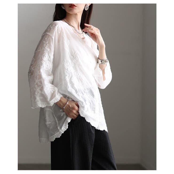 ナチュラルに華やぐ草花刺繍コットンシアーブラウス レディース ファッション | Sawa a la mode | 詳細画像4 