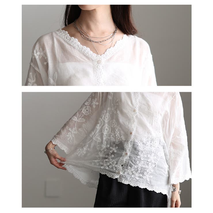 ナチュラルに華やぐ草花刺繍コットンシアーブラウス レディース ファッション | Sawa a la mode | 詳細画像5 
