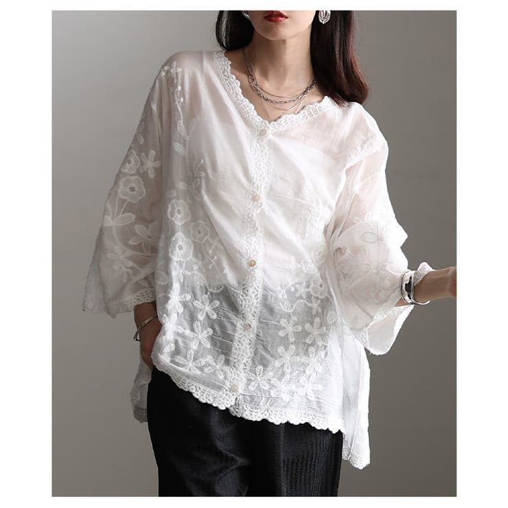 ナチュラルに華やぐ草花刺繍コットンシアーブラウス レディース ファッション | Sawa a la mode | 詳細画像10 