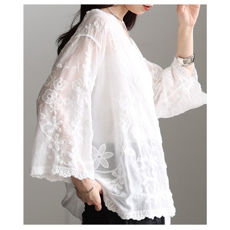 ナチュラルに華やぐ草花刺繍コットンシアーブラウス レディース ファッション | Sawa a la mode | 詳細画像11 