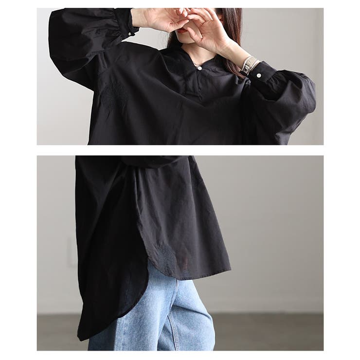 さり気ない甘さ漂う花柄刺繍スキッパーチュニックシャツ レディース ファッション | Sawa a la mode | 詳細画像5 