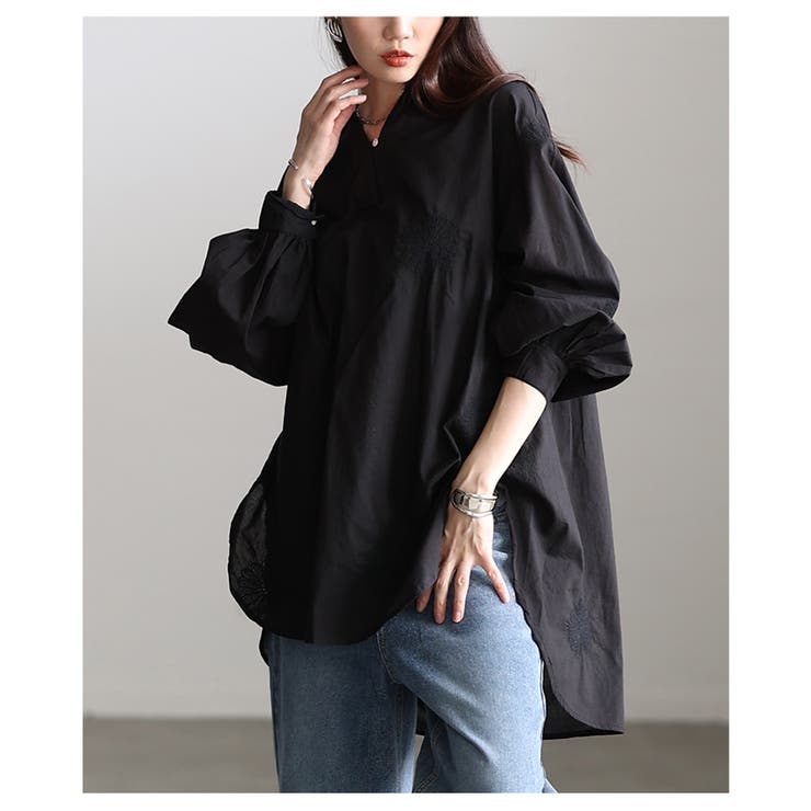 さり気ない甘さ漂う花柄刺繍スキッパーチュニックシャツ レディース ファッション | Sawa a la mode | 詳細画像7 