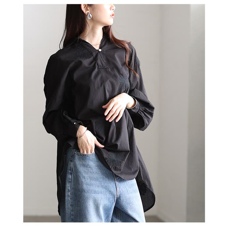 さり気ない甘さ漂う花柄刺繍スキッパーチュニックシャツ レディース ファッション | Sawa a la mode | 詳細画像8 