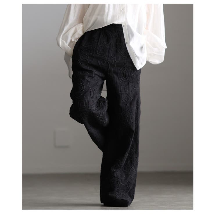 自然な立体感宿るコード刺繍イージーワイドパンツ レディース ファッション | Sawa a la mode | 詳細画像8 
