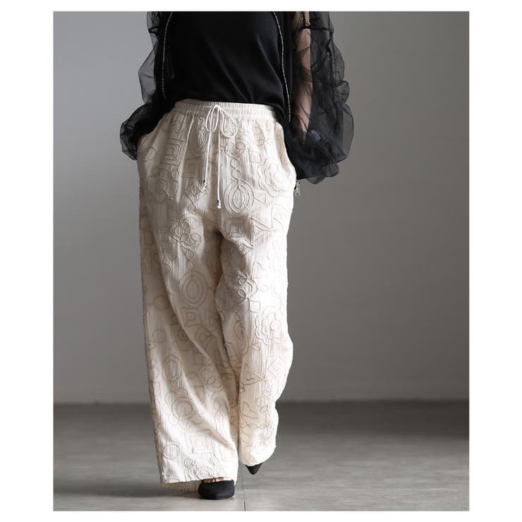 自然な立体感宿るコード刺繍イージーワイドパンツ レディース ファッション | Sawa a la mode | 詳細画像14 