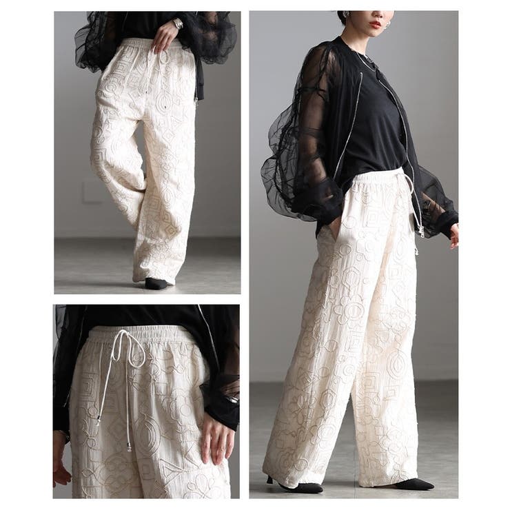 自然な立体感宿るコード刺繍イージーワイドパンツ レディース ファッション | Sawa a la mode | 詳細画像19 
