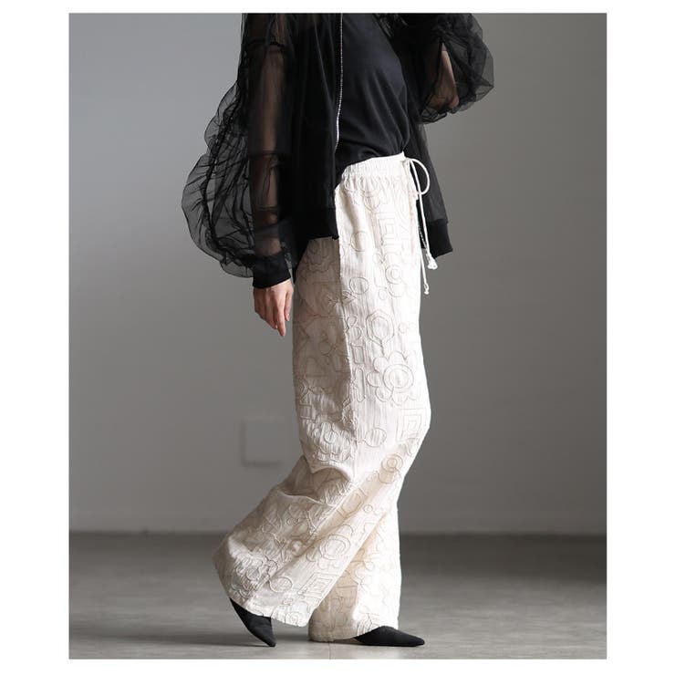 自然な立体感宿るコード刺繍イージーワイドパンツ レディース ファッション | Sawa a la mode | 詳細画像21 