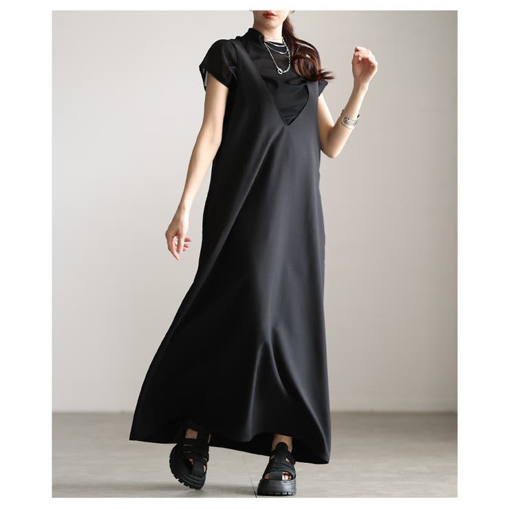 後ろ姿も抜かりないバックロゴ刺繍Vネックジャンパースカート レディース ファッシ… | Sawa a la mode | 詳細画像4 