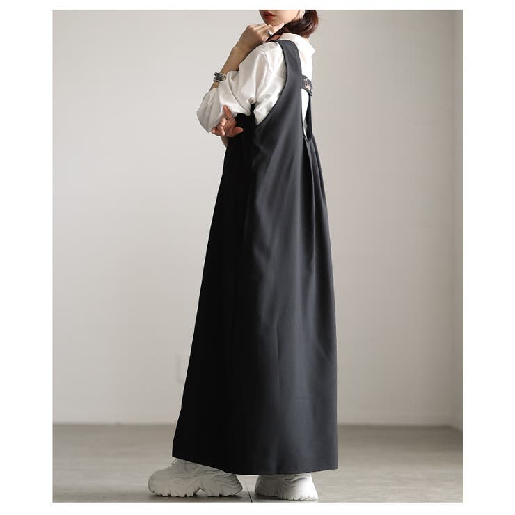 後ろ姿も抜かりないバックロゴ刺繍Vネックジャンパースカート レディース ファッシ… | Sawa a la mode | 詳細画像18 