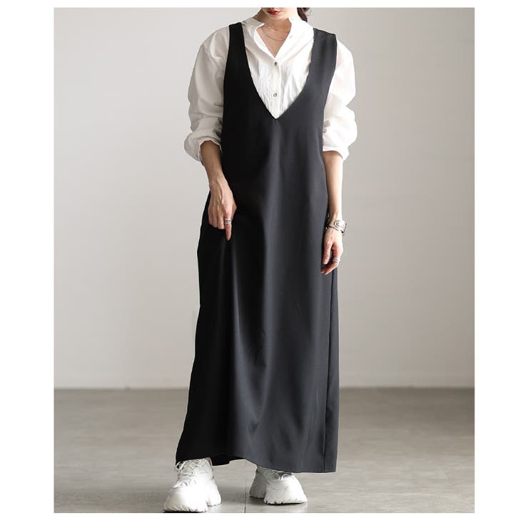 後ろ姿も抜かりないバックロゴ刺繍Vネックジャンパースカート レディース ファッシ… | Sawa a la mode | 詳細画像20 