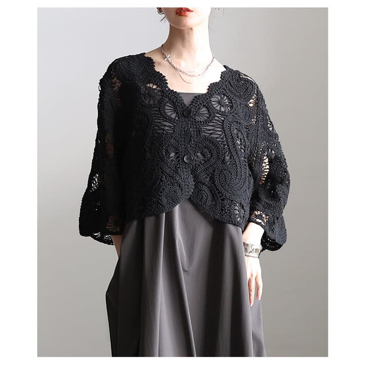 涼しげに魅せるクロシェ透かし編みショートボレロ レディース カーディガン | Sawa a la mode | 詳細画像4 