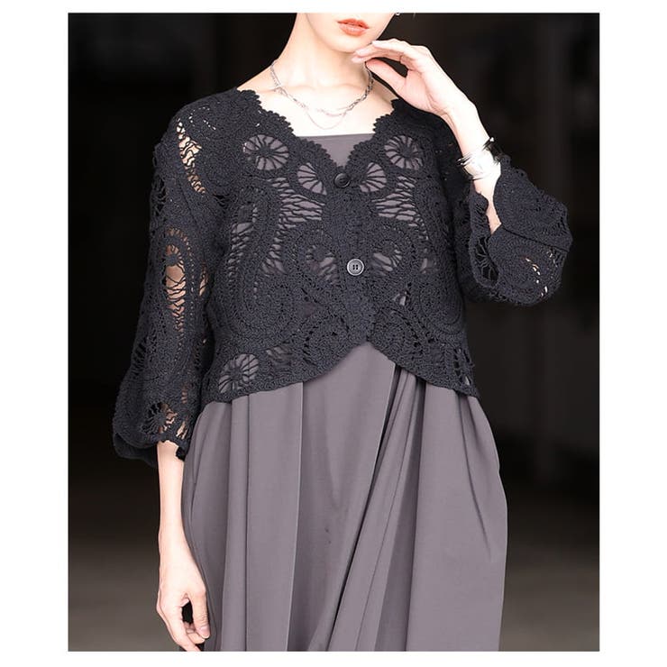 涼しげに魅せるクロシェ透かし編みショートボレロ レディース カーディガン | Sawa a la mode | 詳細画像9 