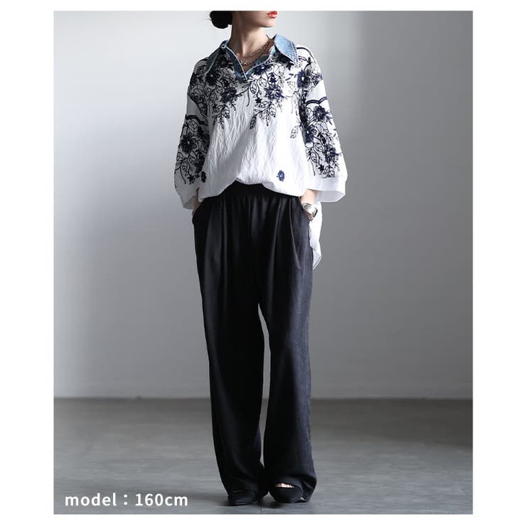 デニム襟でこなれるボタニカル刺繍スキッパーブラウス レディース トップス | Sawa a la mode | 詳細画像7 