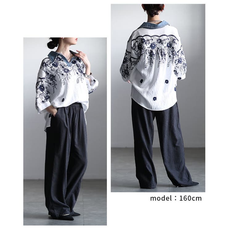 デニム襟でこなれるボタニカル刺繍スキッパーブラウス レディース トップス | Sawa a la mode | 詳細画像10 