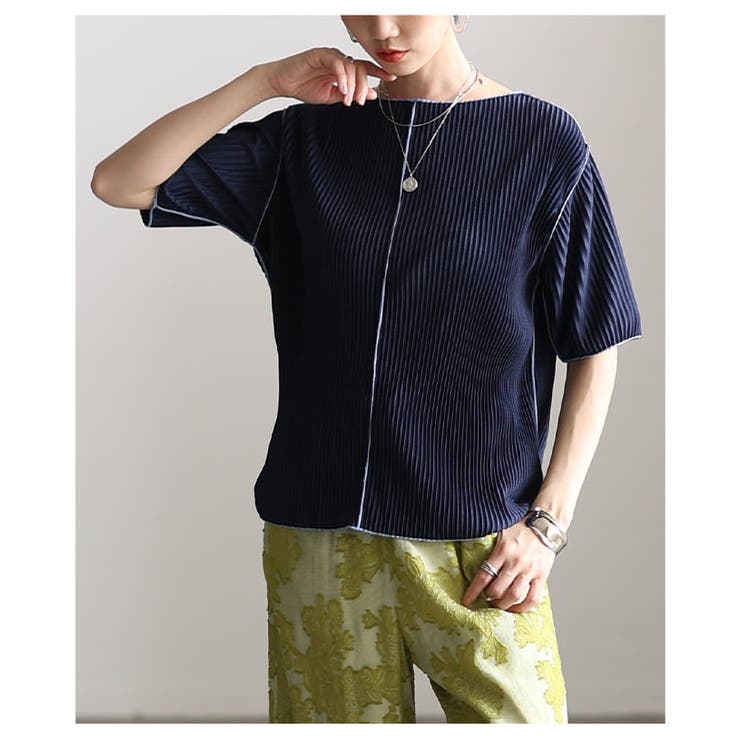 春新作 ディティールで魅せる配色メロープリーツ半袖トップス レディース | Sawa a la mode | 詳細画像4 