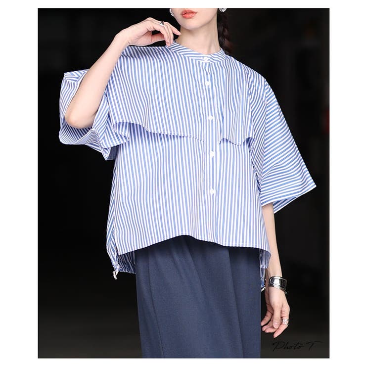 涼やかに揺れるケープデザインストライプブラウス レディース トップス | Sawa a la mode | 詳細画像2 