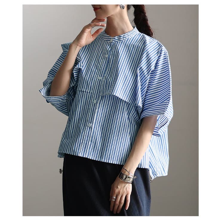 涼やかに揺れるケープデザインストライプブラウス レディース トップス | Sawa a la mode | 詳細画像4 