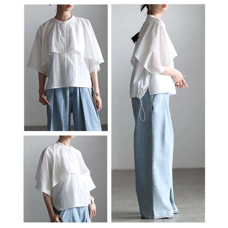涼やかに揺れるケープデザインストライプブラウス レディース トップス | Sawa a la mode | 詳細画像17 