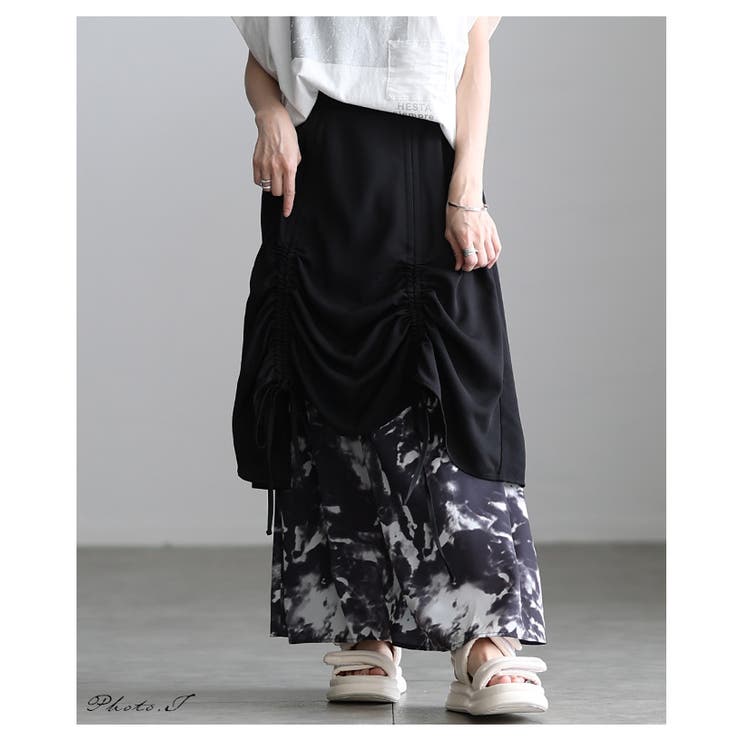 遊び心感じるフロントドロスト異素材プリントスカート レディース ファッション | Sawa a la mode | 詳細画像2 