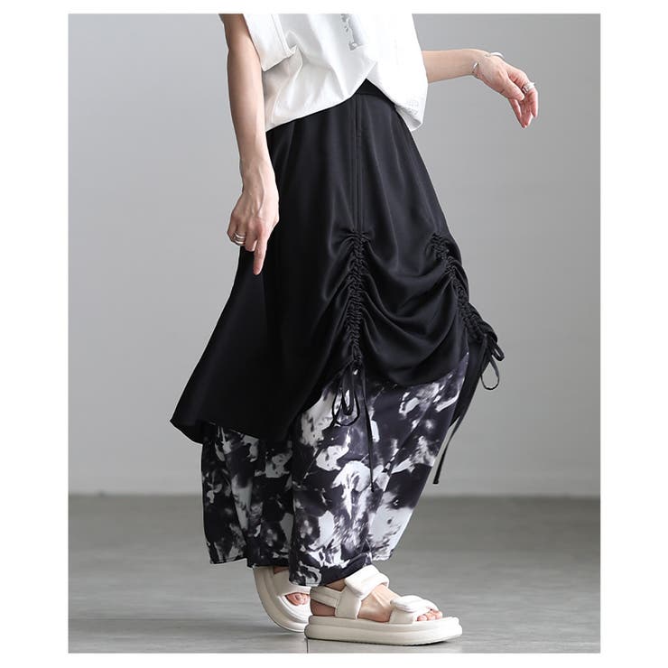 遊び心感じるフロントドロスト異素材プリントスカート レディース ファッション | Sawa a la mode | 詳細画像4 