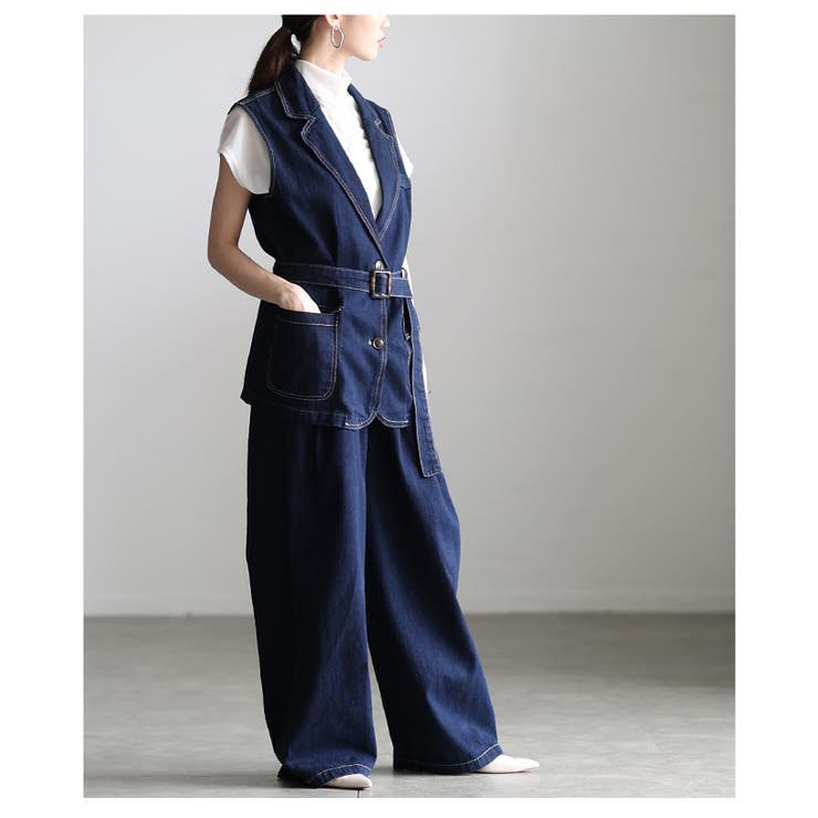 コーデに悩まないデニムベスト＆ワイドパンツセットアップ レディース ファッション | Sawa a la mode | 詳細画像8 