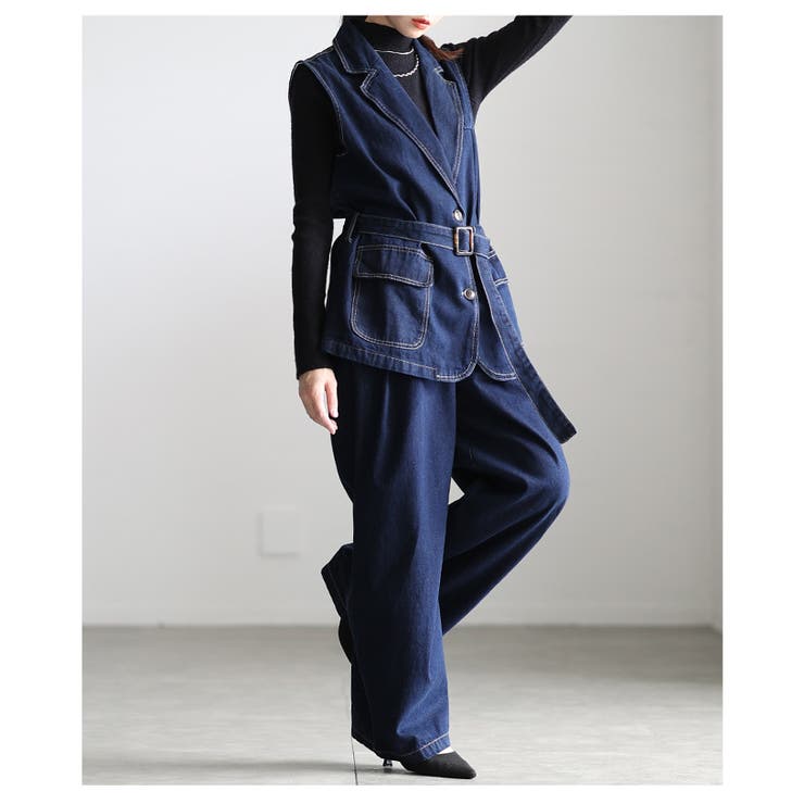 コーデに悩まないデニムベスト＆ワイドパンツセットアップ レディース ファッション | Sawa a la mode | 詳細画像12 