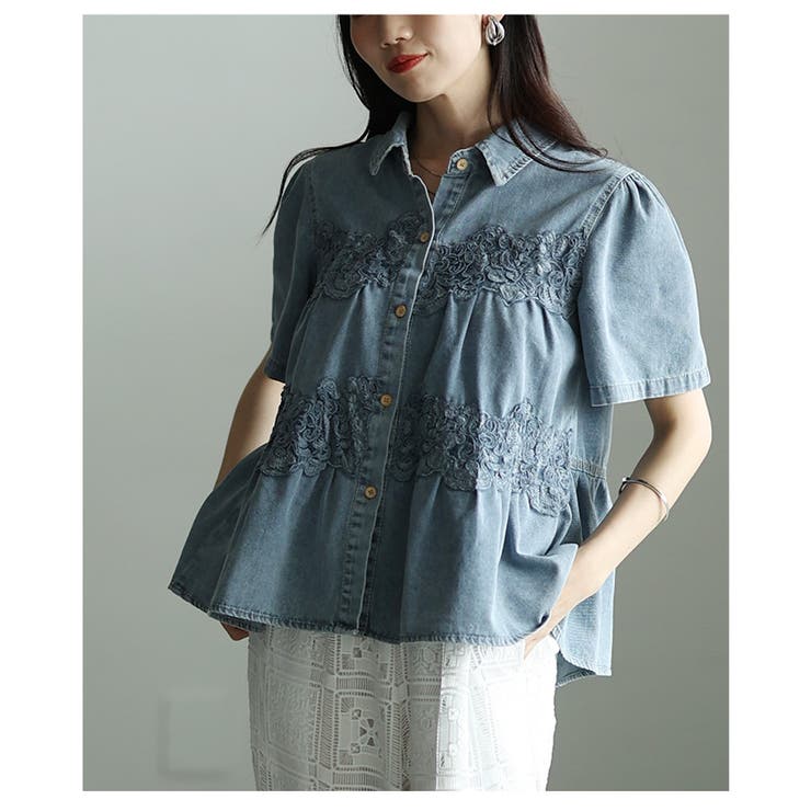 レディに仕上げたレース×ペプラムフレアデニムシャツ レディース ファッション | Sawa a la mode | 詳細画像8 