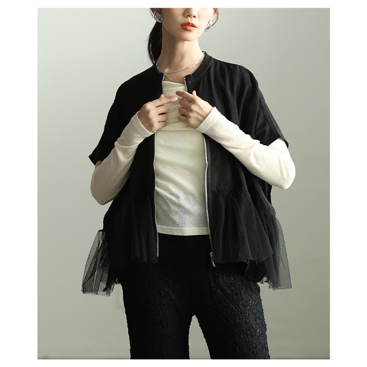 甘さをひと匙重ねたチュールペプラム異素材ブルゾン レディース ファッション | Sawa a la mode | 詳細画像14 