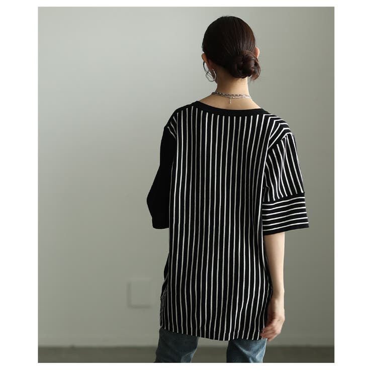 遊び心感じるストライプ切替キーネックサマーニット レディース ファッション | Sawa a la mode | 詳細画像8 