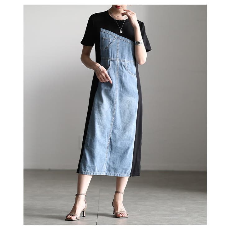 異素材で魅せるデニム×カットソー切替ワンピース レディース ワンピース | Sawa a la mode | 詳細画像4 