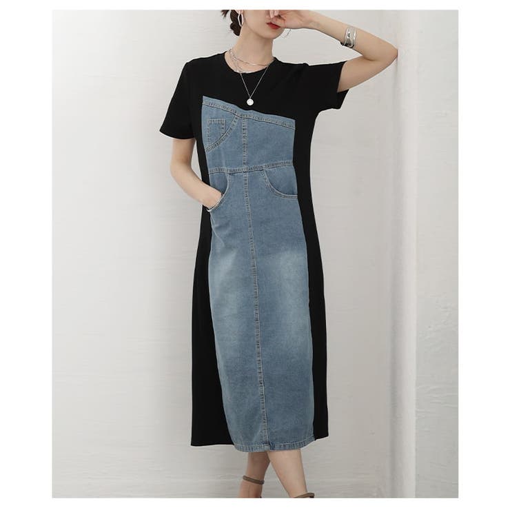 異素材で魅せるデニム×カットソー切替ワンピース レディース ワンピース | Sawa a la mode | 詳細画像12 