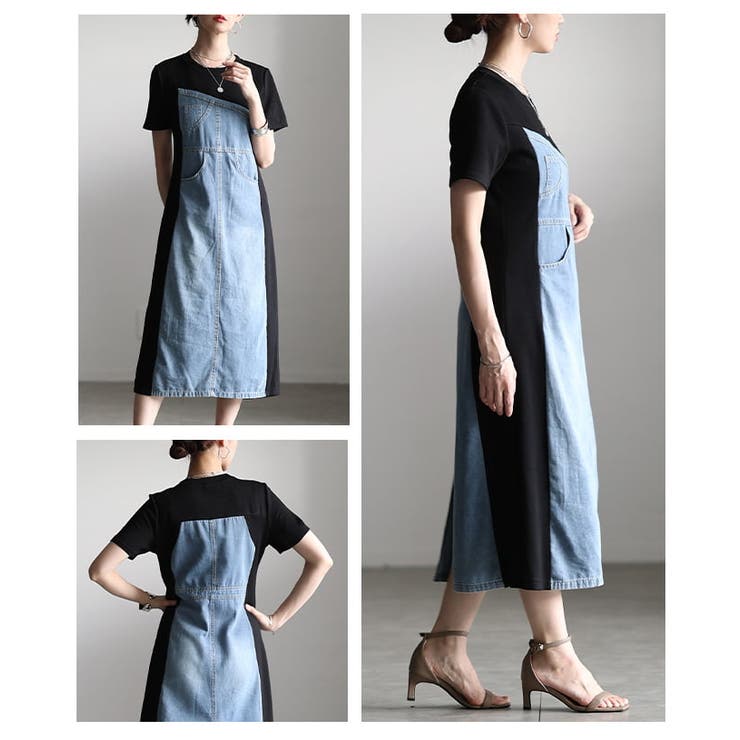異素材で魅せるデニム×カットソー切替ワンピース レディース ワンピース | Sawa a la mode | 詳細画像17 