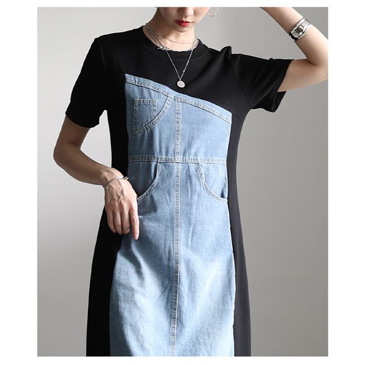 異素材で魅せるデニム×カットソー切替ワンピース レディース ワンピース | Sawa a la mode | 詳細画像18 