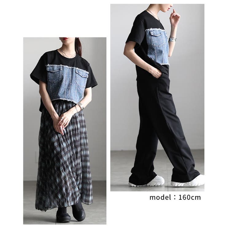 迷わずキマるストーン付きデニム切替セットアップ レディース セットアップ | Sawa a la mode | 詳細画像10 