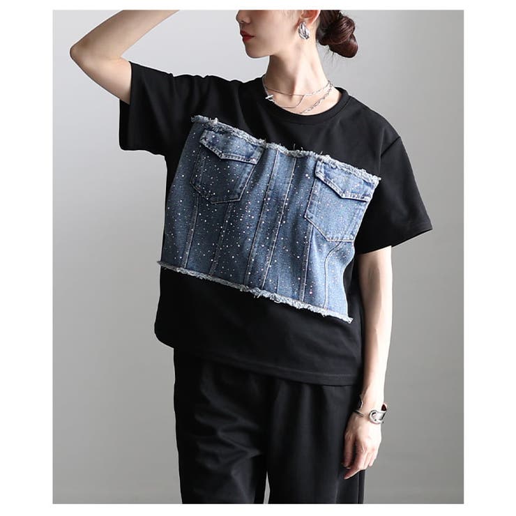 迷わずキマるストーン付きデニム切替セットアップ レディース セットアップ | Sawa a la mode | 詳細画像12 