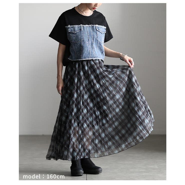 迷わずキマるストーン付きデニム切替セットアップ レディース セットアップ | Sawa a la mode | 詳細画像13 
