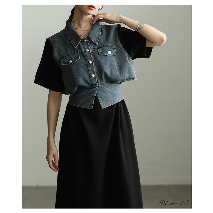 美シルエット描く異素材ドッキング重ね着風ワンピース レディース ファッション | Sawa a la mode | 詳細画像2 